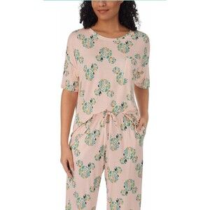 Disney Mickey Mouse Womens 2pc Knit Capri Pajama PJ Set Short Sleeve Pink Size S